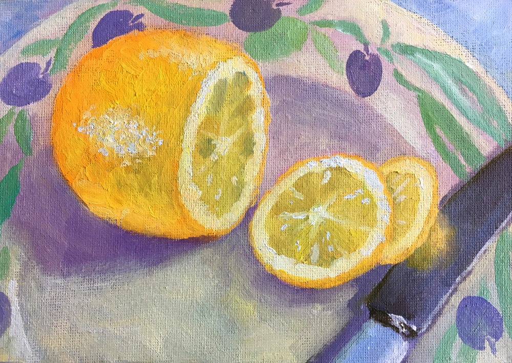 still life painting of a lemon